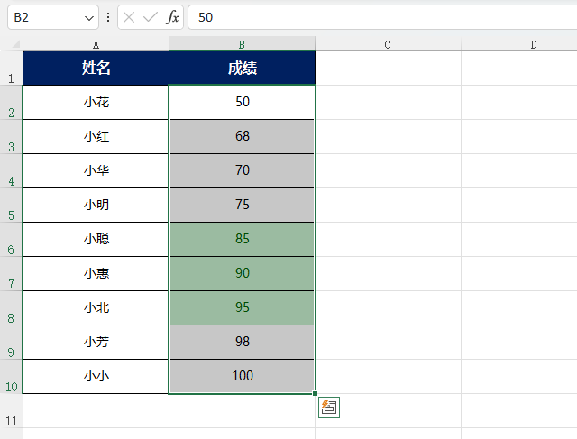 EXCEL2021O(sh)ý8090֮g@ʾGɫGɫı